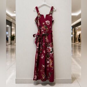 Xhilaration Floral Wide Leg Jumpsuit Pink Tie Waist Sleeveless Size S